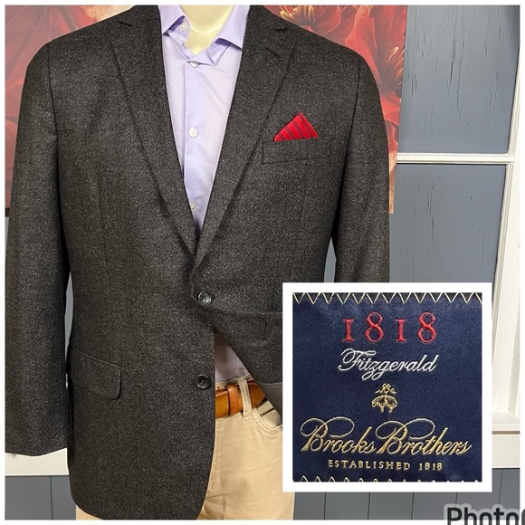Brooks Brothers 👉Altered👈 Wool Cashmere Blazer Mens 43R Dark Gray/Brown
